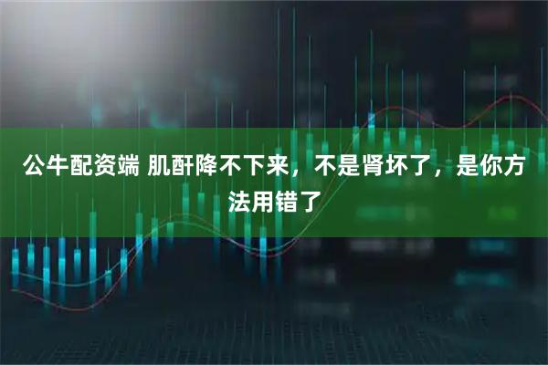 公牛配资端 肌酐降不下来,不是肾坏了,是你方法用错了